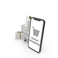 Smartphone with Shopping Cart and 4 Gift Boxes PNG & PSD Images