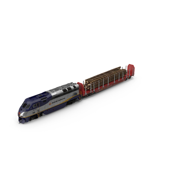 Diesel Electric Locomotive with Stake Wagon with Logs PNG & PSD Images