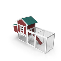 Red Small Chicken Coop with Chicken Run Empty PNG & PSD Images
