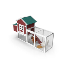 Red Small Chicken Coop with Chickens PNG & PSD Images