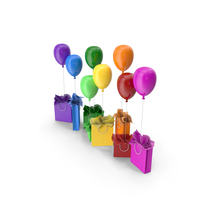 Colorful Shopping Bags With Balloons PNG & PSD Images