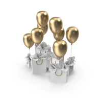 White Shopping Bags with Gold Ballons PNG & PSD Images