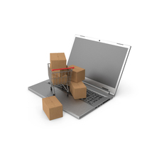 Shopping Catr on Laptop Computer with Cardboard Boxes PNG & PSD Images