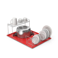 Dish Drainer Set Red PNG & PSD Images