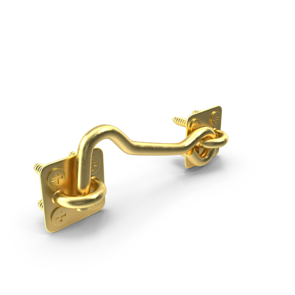 Gold Door Hook And Eye Latch With Mounting Screws PNG Images