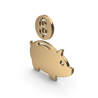 黄金符号小猪银行带有美元硬币PNG和PSD图像