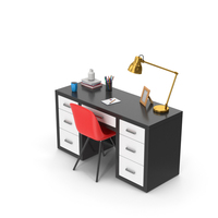 Home Office Desk Set Black White PNG & PSD Images