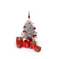 White Pine Christmas Tree & Red Gifts PNG & PSD Images