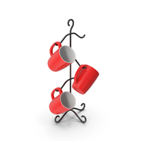 Mug Tree Stand With Three Red Mugs PNG & PSD Images