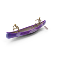 Two Worn Skeletons Oaring In Purple Canoe PNG & PSD Images