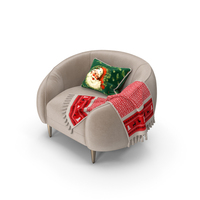 Trudy Armchair with Christmas Pillow and Blanket PNG & PSD Images