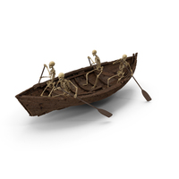 Worn Skeletons Oaring In Worn Old Wooden Boat PNG & PSD Images