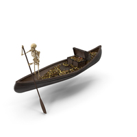 Worn Skeleton Navigating A Small Wooden Boat With Treasure PNG & PSD Images
