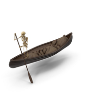 Worn Skeleton Navigating A Small Wooden Trading Boat With Sacks PNG & PSD Images