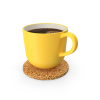 Yellow Coffee Cup With Table Coaster PNG & PSD Images