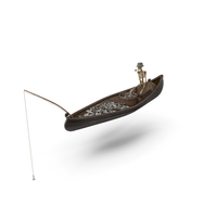 Worn Skeleton Fisherman In Small Boat Full With Fish PNG & PSD Images