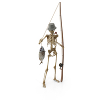 Worn Skeleton Fisherman With Caught Fish Loot PNG & PSD Images