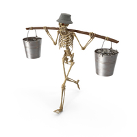 Worn Skeleton Fisherman With Buckets of Fish on Shoulders PNG & PSD Images