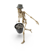 Worn Skeleton Fisherman Carrying A Bucket Of Fish PNG & PSD Images