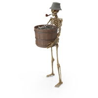 Worn Skeleton Fisherman Holding A Wooden Bucket Full Of Fish PNG & PSD Images