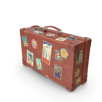 Vintage Leather Suitcase Medium Brown with Travel Stickers PNG & PSD Images