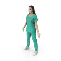Young Woman In Green Medical Scrubs With Gloves And Mask PNG & PSD Images