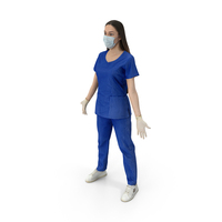 Young Woman In Navy Blue Medical Scrubs With Gloves And Mask PNG & PSD Images