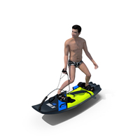 Motorised Surfboard Jet Surf Green With Asian Man PNG & PSD Images