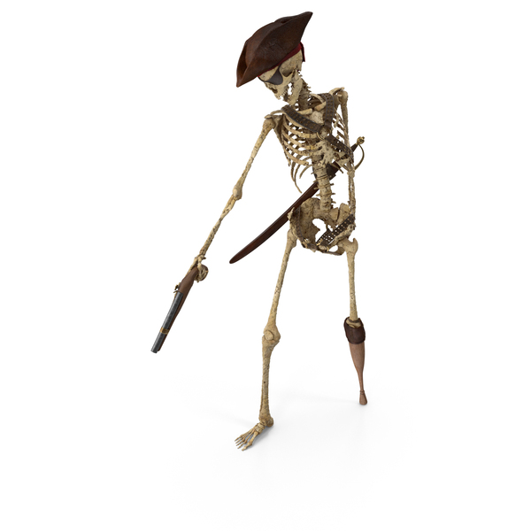 Worn Skeleton Pirate Aiming A Gun Downwards PNG & PSD Images