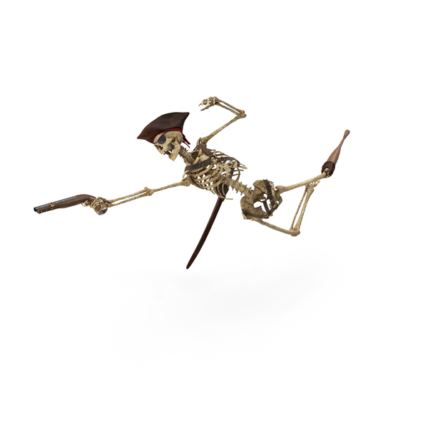 Worn Skeleton Pirate Aiming A Gun While Jumping Forward PNG & PSD Images