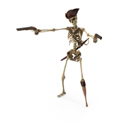 Worn Skeleton Pirate Aiming Guns At 2 Targets PNG & PSD Images