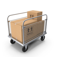 Two Railing Platform Trolley With Cardboard Boxes PNG & PSD Images