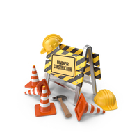 Under Construction Road Sign & Equipment PNG & PSD Images