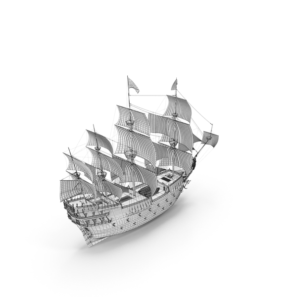Wireframe Galleon Old Historical Sail Ship PNG & PSD Images