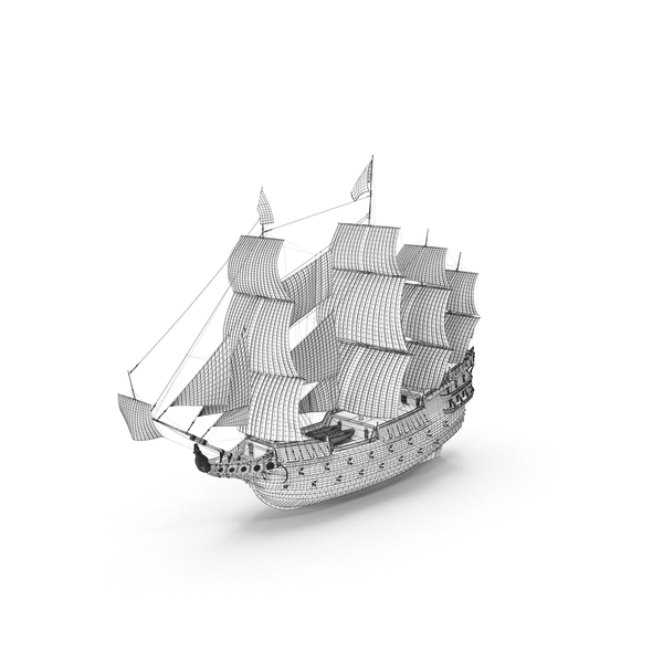Wireframe Galleon Old Historical Sail Ship PNG & PSD Images