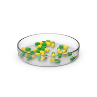 Petri Dish With Green Yellow Capsules PNG & PSD Images