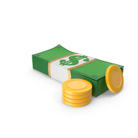 Cartoon Banknote Bundle With Coins PNG & PSD Images