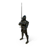 Black Gold Full Armor Medieval Knight Holding Zweihander Pose PNG & PSD Images