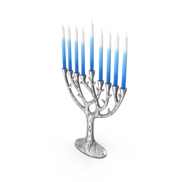Hanukkah Menorah Candelabrum Silver with Candles PNG & PSD Images