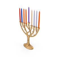 Hanukkah Menorah Gold Candelabrum with Candles PNG & PSD Images