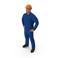 Standing Construction Worker In Blue Overalls With Hard Hat PNG & PSD Images