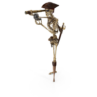 Worn Skeleton Pirate Looking Through Spyglass Holding Compass PNG & PSD Images