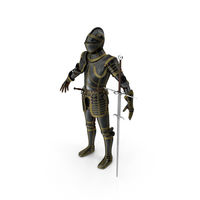 中世纪骑士黑金全装甲中性姿势PNG和PSD图像