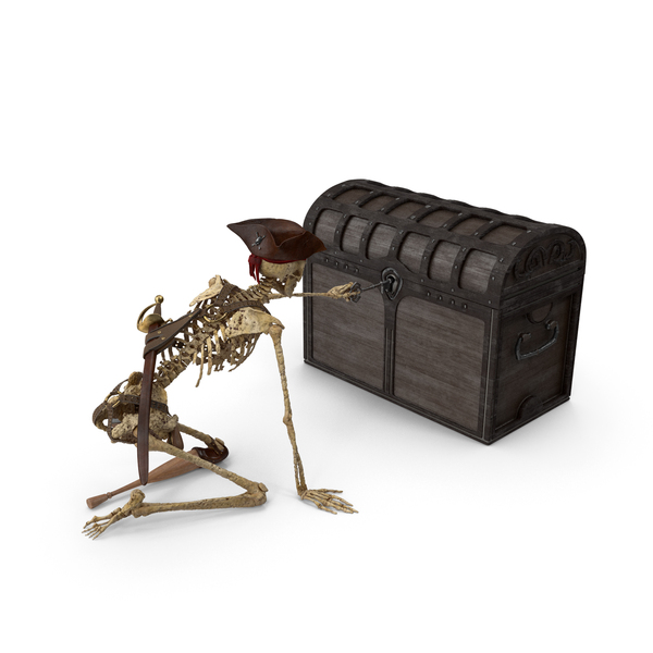 Worn Skeleton Pirate Unlocking A Chest PNG & PSD Images