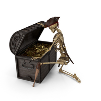 Worn Skeleton Pirate Openning A Chest Full With Gold Coins PNG & PSD Images