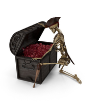Worn Skeleton Pirate Opening a Chest Full with Rubi Gems PNG & PSD Images