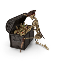 Worn Skeleton Pirate Opening a Chest Full With Scrolls PNG & PSD Images