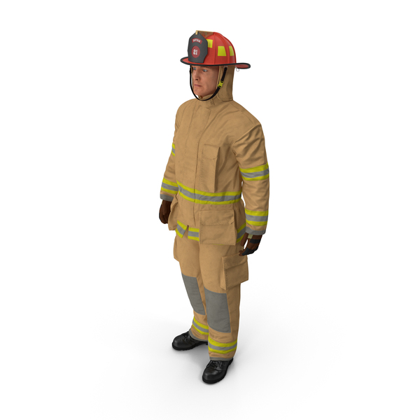 带有全保护西服的消防员站立姿势PNG和PSD图像