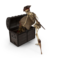 Worn Skeleton Pirate Pouring a Treasure into a Chest PNG & PSD Images