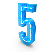 Blue Plastic Neon Number 5 PNG & PSD Images